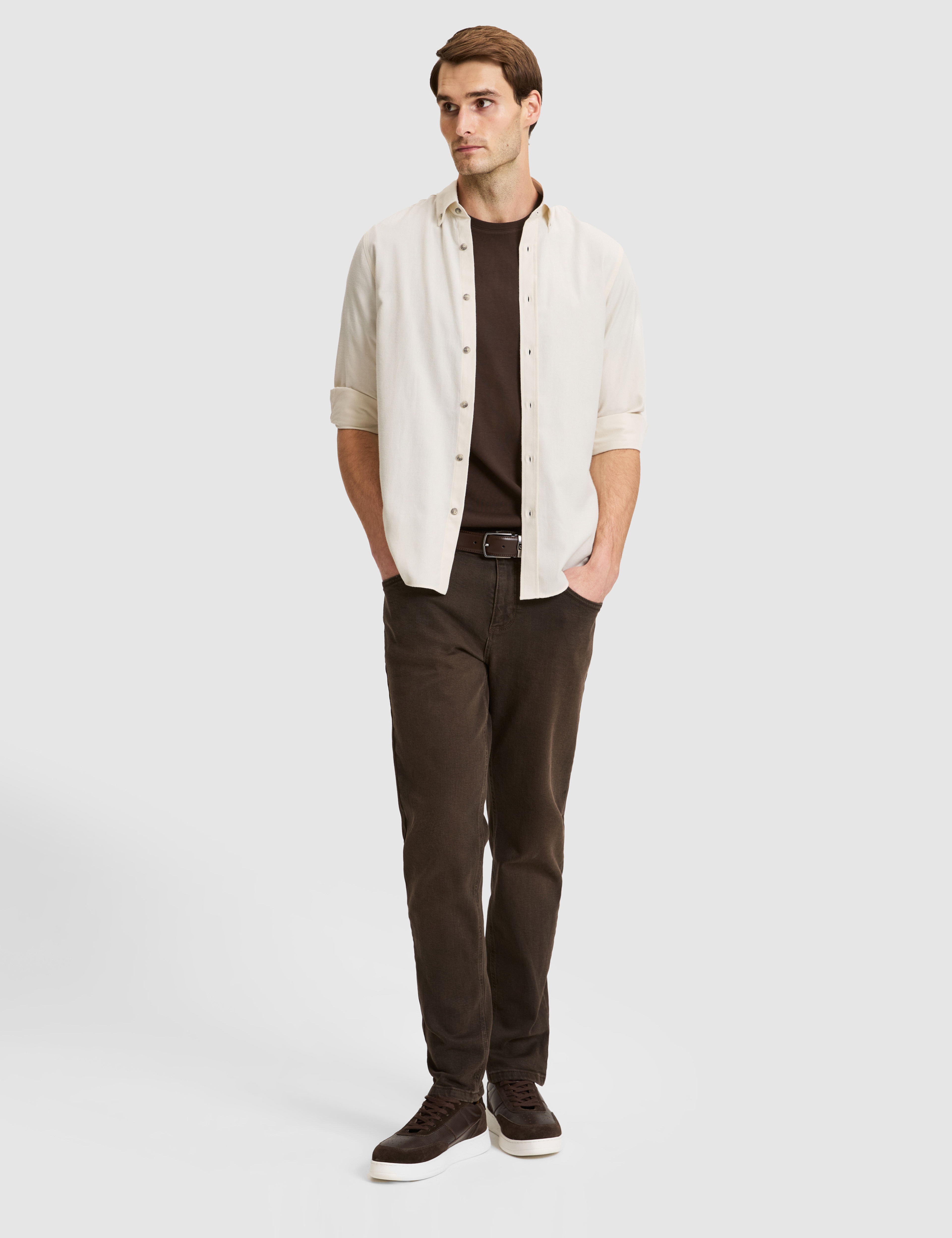 Bej Slim Fit Uzun Kollu Gömlek - Image 4