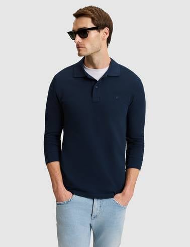 Lacivert Slim Fit Basic Sweatshirt