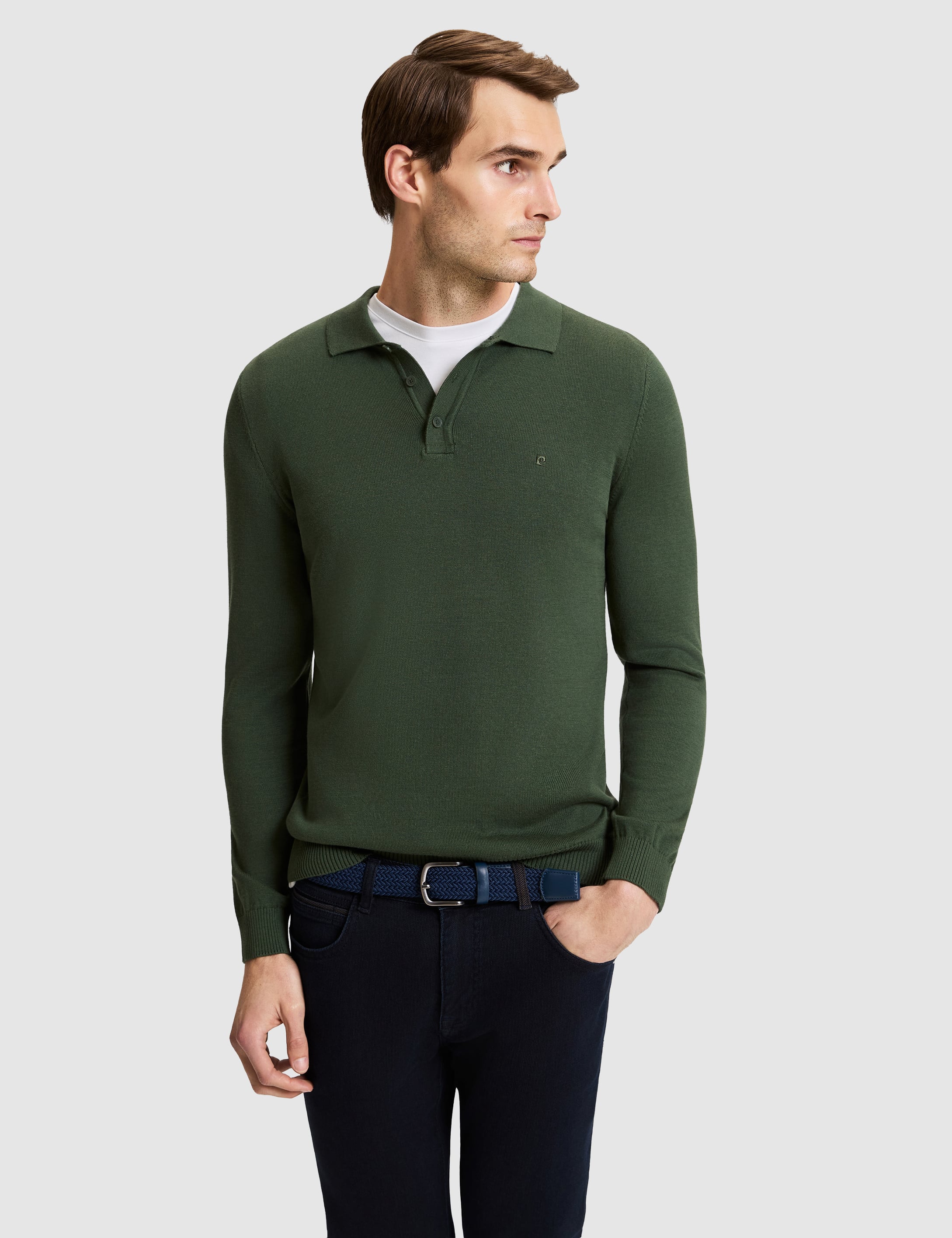Koyu Haki Slim Fit Basic Kazak