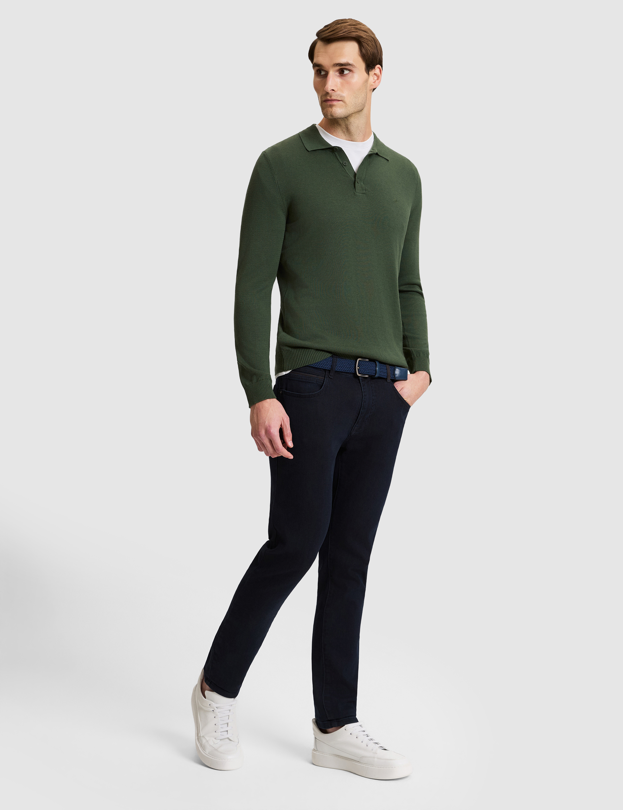 Koyu Haki Slim Fit Basic Kazak - Image 4