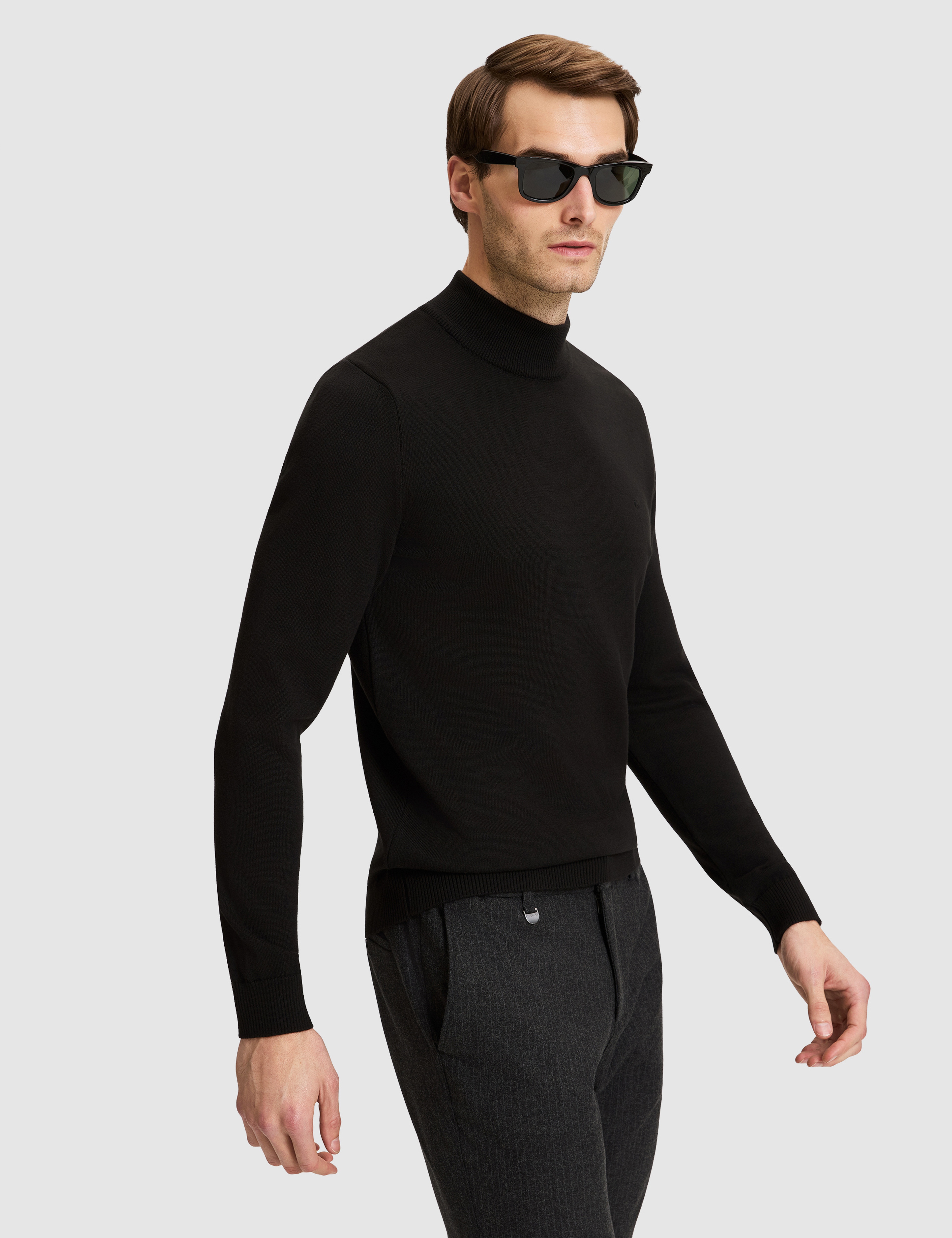 Siyah Slim Fit Basic Kazak - Image 3