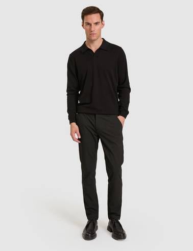 Siyah Slim Fit Çizgili Kanvas Pantolon
