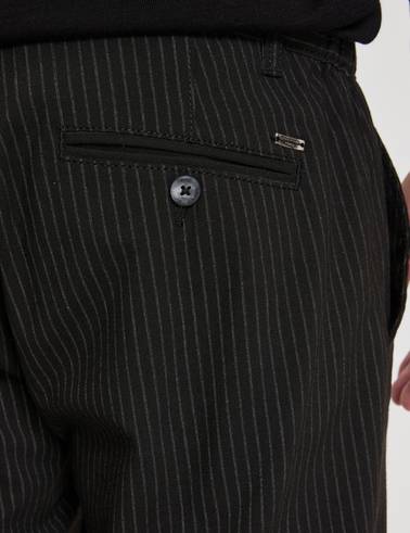 Siyah Slim Fit Çizgili Kanvas Pantolon