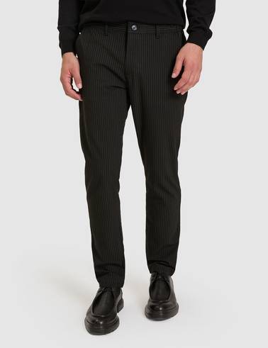 Siyah Slim Fit Çizgili Kanvas Pantolon