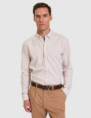Bej Slim Fit Uzun Kollu Gömlek
