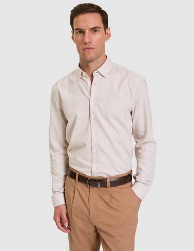 Bej Slim Fit Uzun Kollu Gömlek