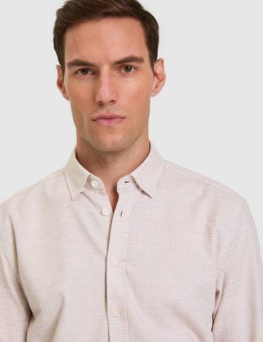 Bej Slim Fit Uzun Kollu Gömlek