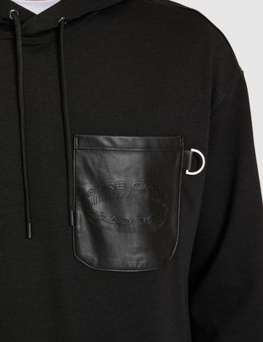 Siyah Çelik Örme Comfort Fit  Kapüşonlu Sweatshirt