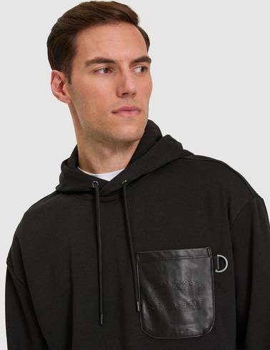 Siyah Çelik Örme Comfort Fit  Kapüşonlu Sweatshirt
