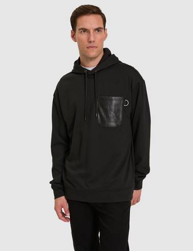 Siyah Çelik Örme Comfort Fit  Kapüşonlu Sweatshirt