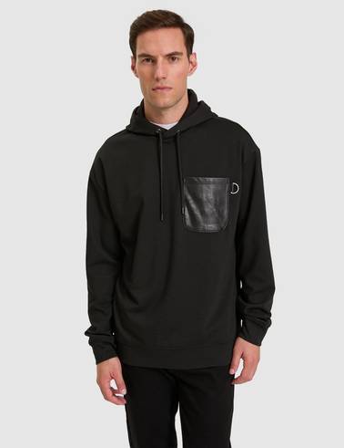Siyah Çelik Örme Comfort Fit  Kapüşonlu Sweatshirt