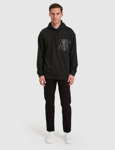 Siyah Çelik Örme Comfort Fit  Kapüşonlu Sweatshirt