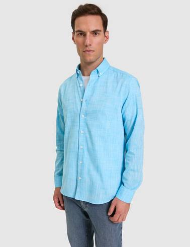 Aqua Keten Görünümlü Slim Fit Uzun Kollu Gömlek