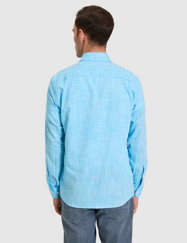 Aqua Keten Görünümlü Slim Fit Uzun Kollu Gömlek