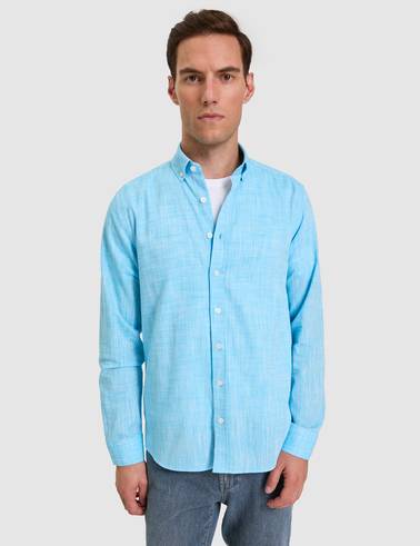 Aqua Keten Görünümlü Slim Fit Uzun Kollu Gömlek