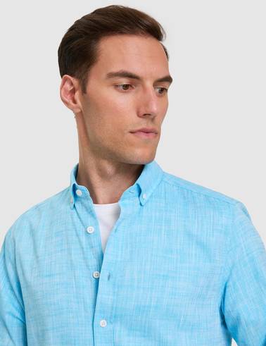 Aqua Keten Görünümlü Slim Fit Uzun Kollu Gömlek