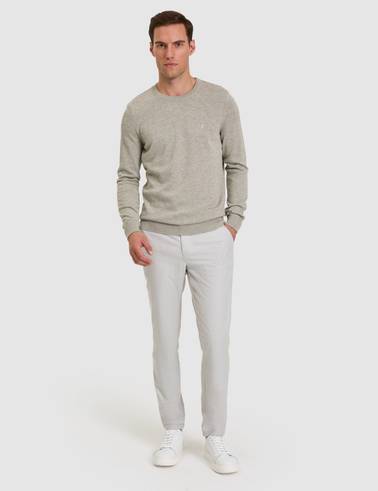 Gri Slim Fit Beli Lastikli Kanvas Pantolon