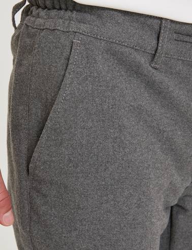 Gri Slim Fit Beli Lastikli Kordonlu Kanvas Pantolon