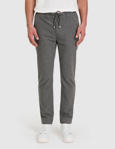 Gri Slim Fit Beli Lastikli Kordonlu Kanvas Pantolon