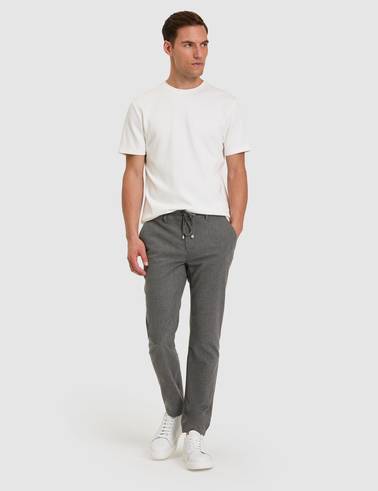 Gri Slim Fit Beli Lastikli Kordonlu Kanvas Pantolon