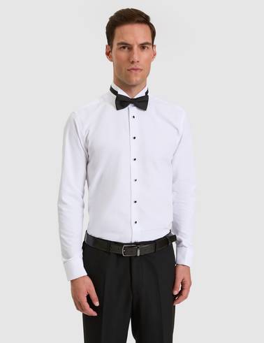 Beyaz Slim Fit Smokin Gömlek