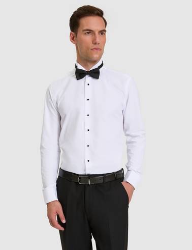 Beyaz Slim Fit Smokin Gömlek