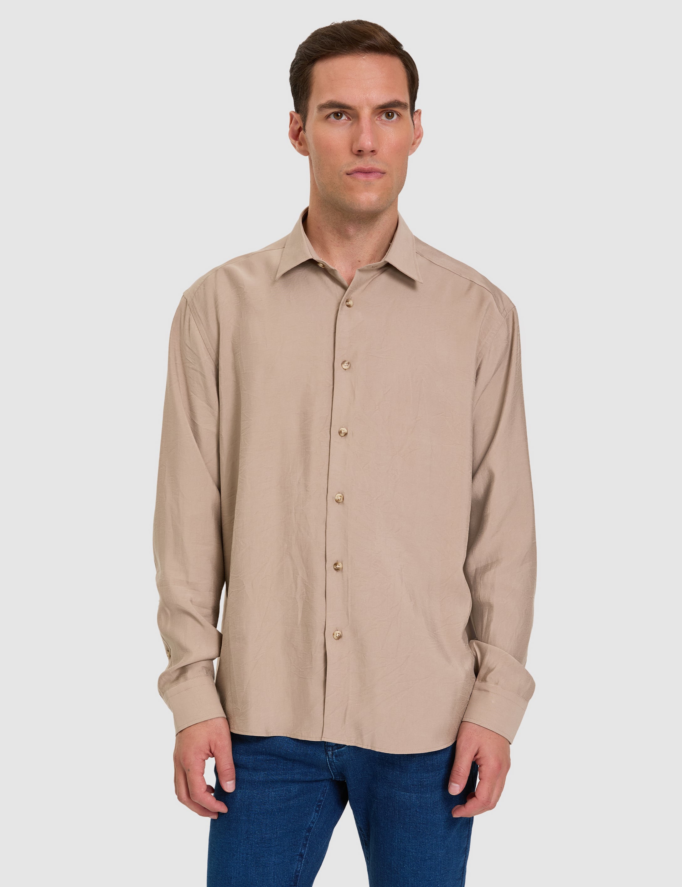 Camel Comfort Fit Uzun Kollu Gömlek