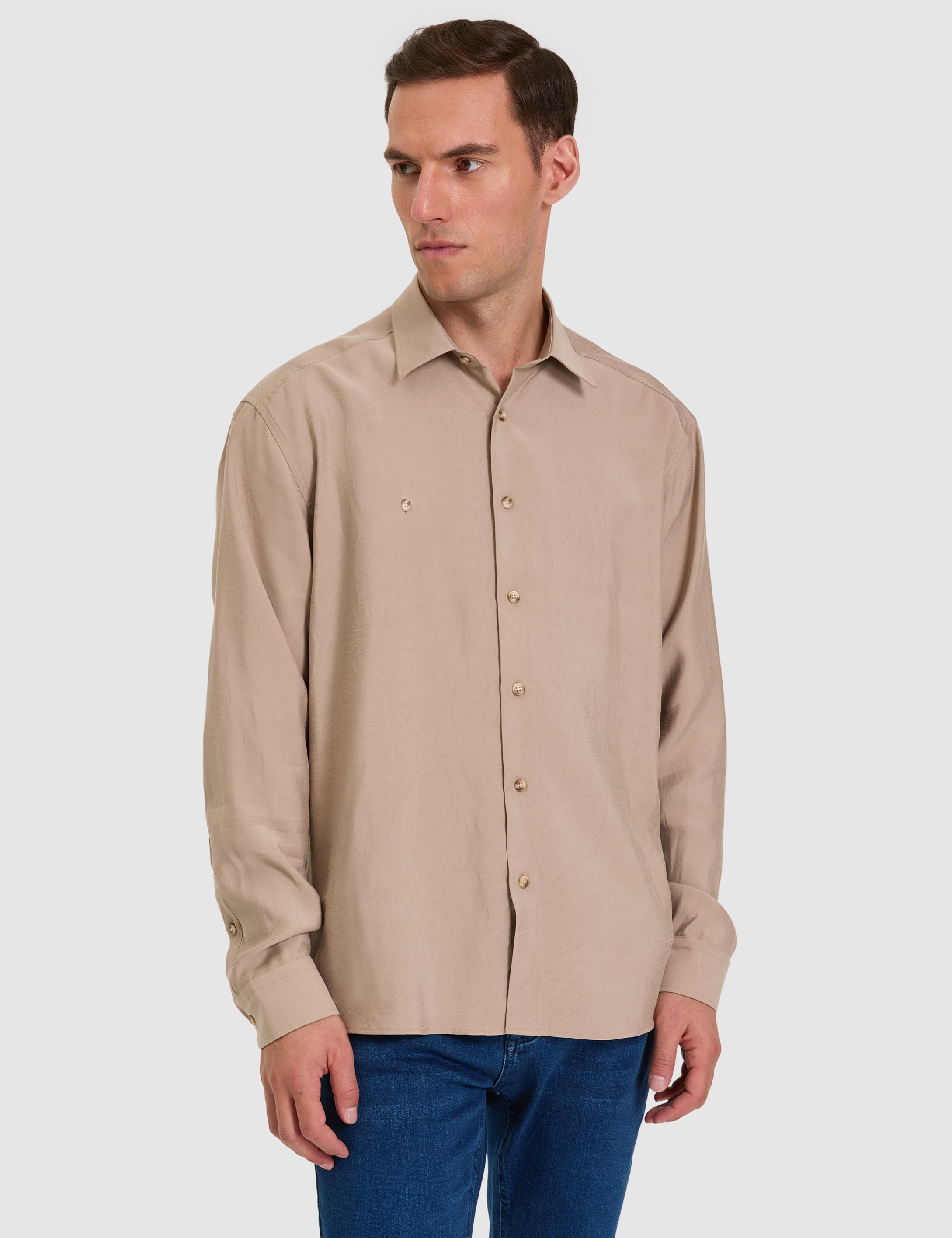 Camel Comfort Fit Uzun Kollu Gömlek