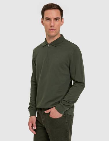 Koyu Yeşil Slim Fit Basic Sweatshirt