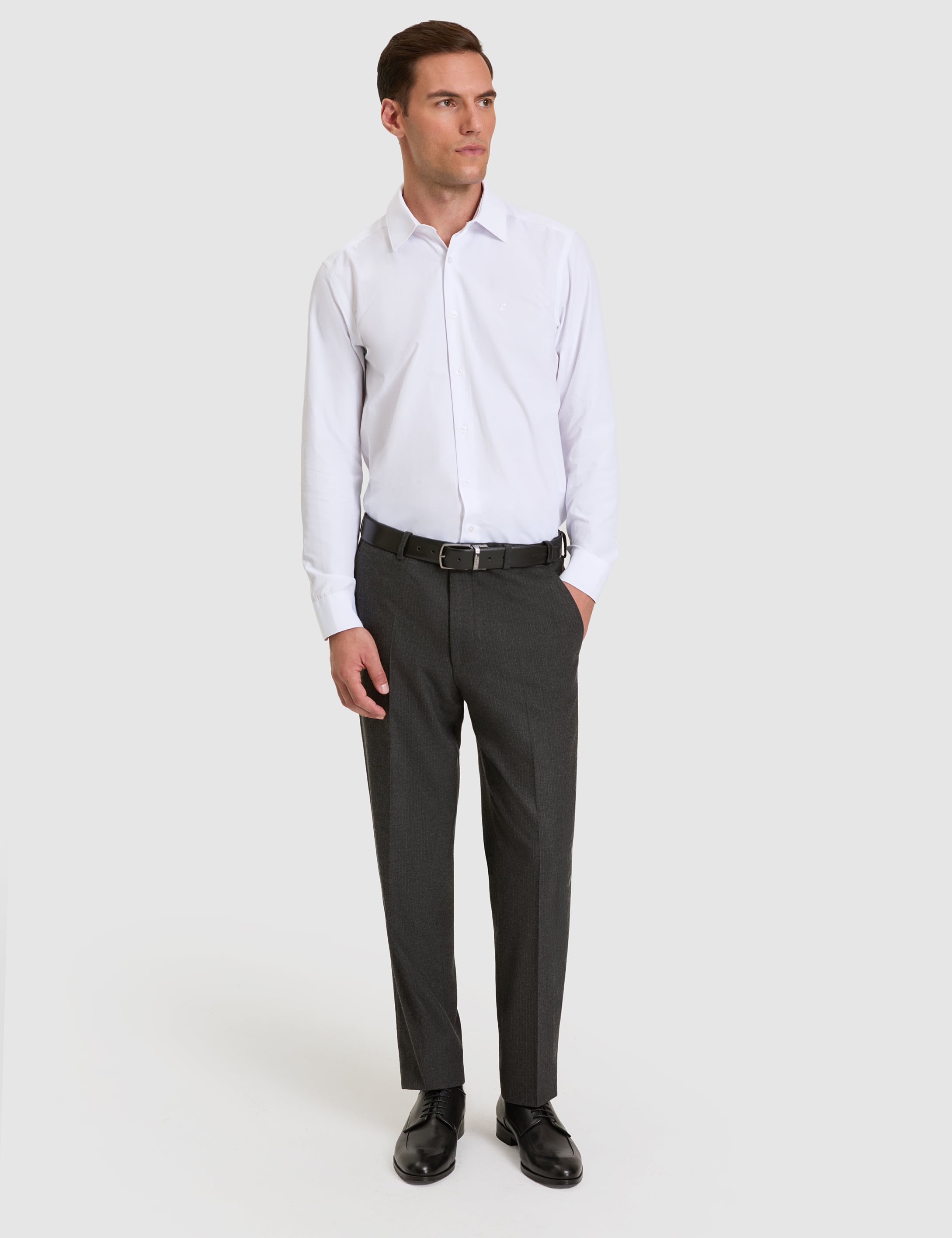 Beyaz Slim Fit Uzun Kollu Basic Gömlek - Image 4