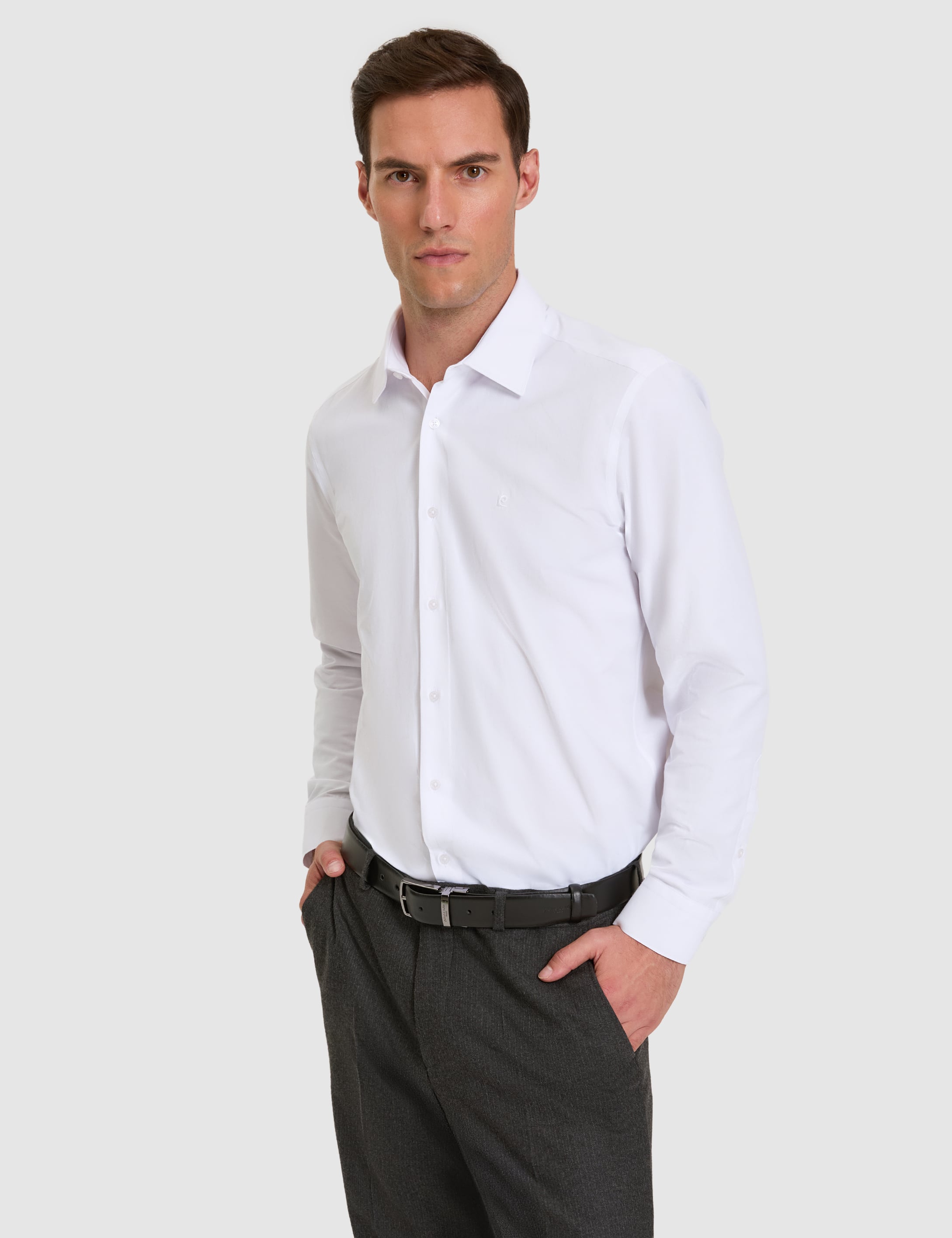 Beyaz Slim Fit Uzun Kollu Basic Gömlek - Image 3