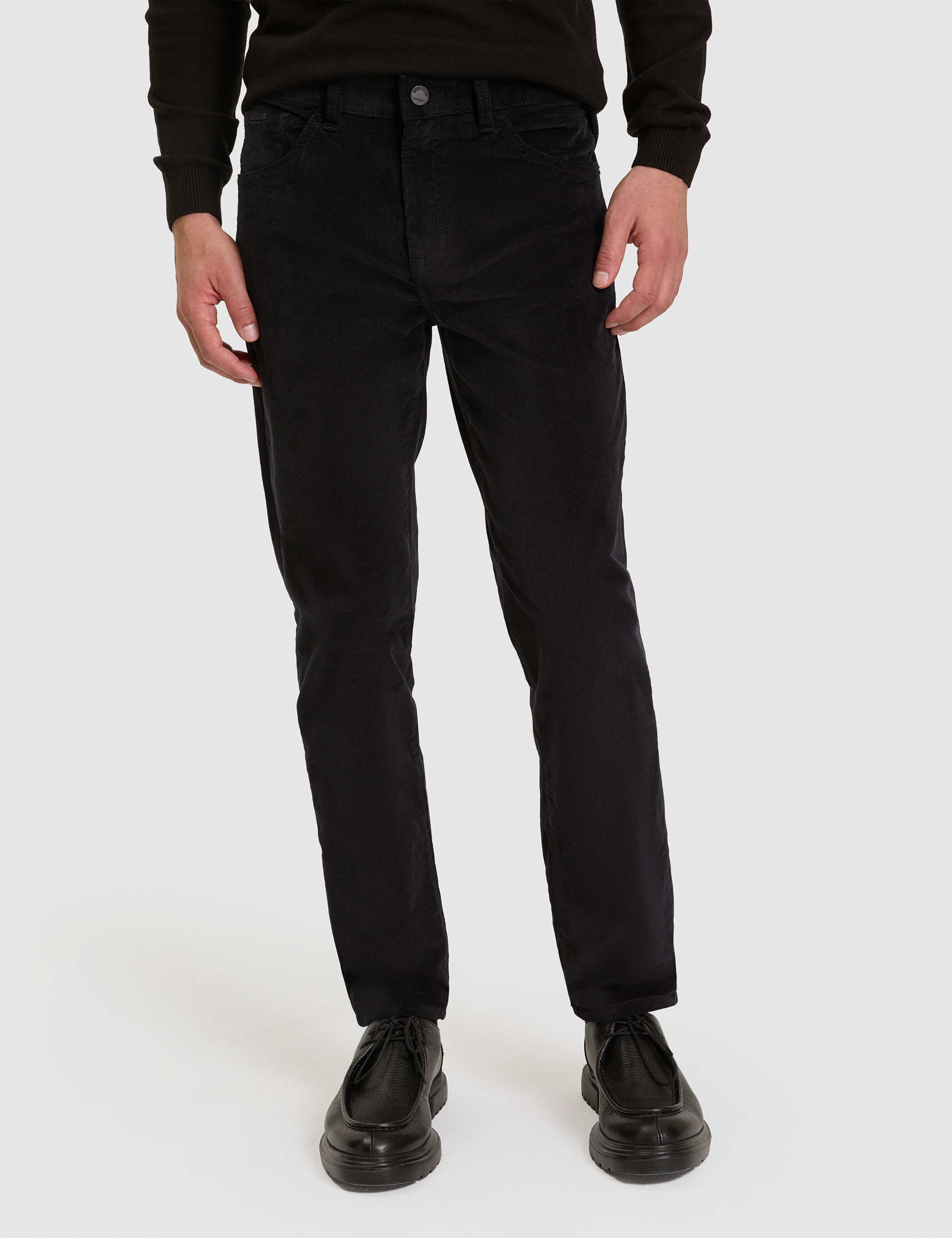 Siyah Straight Fit Kanvas Pantolon - Image 2
