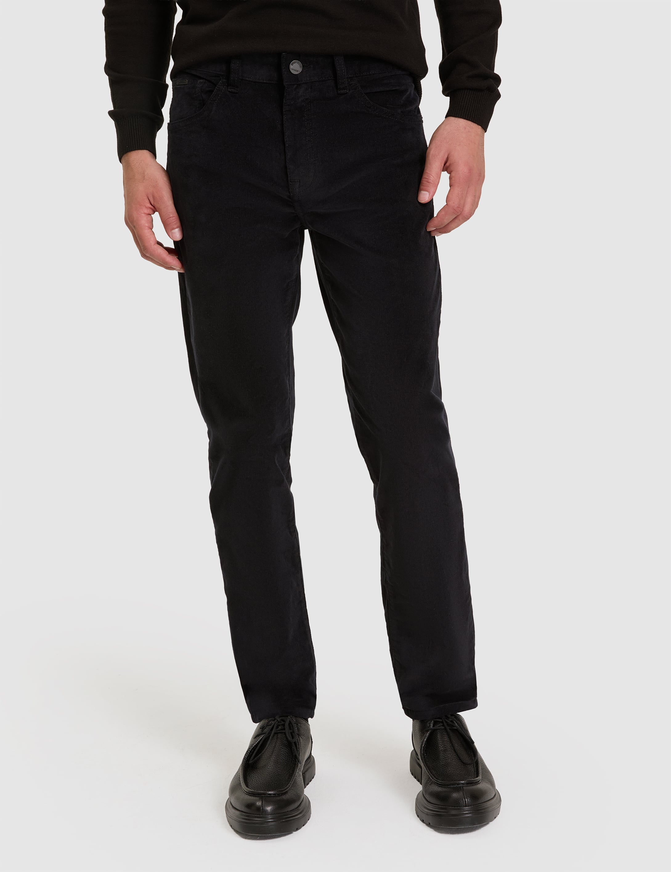 Siyah Straight Fit Kanvas Pantolon