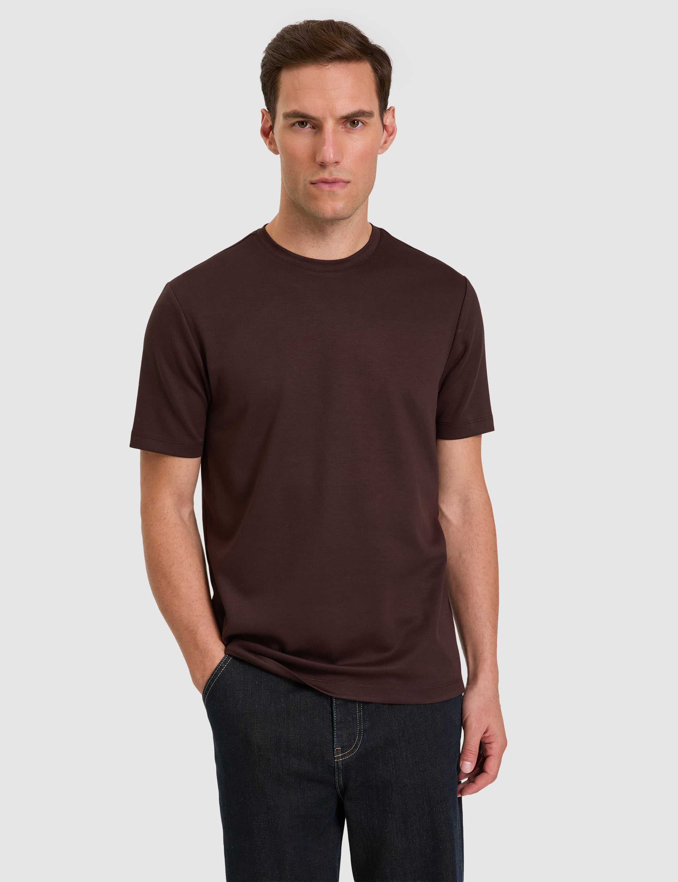 Koyu Kahverengi Regular Fit Basic Tişört