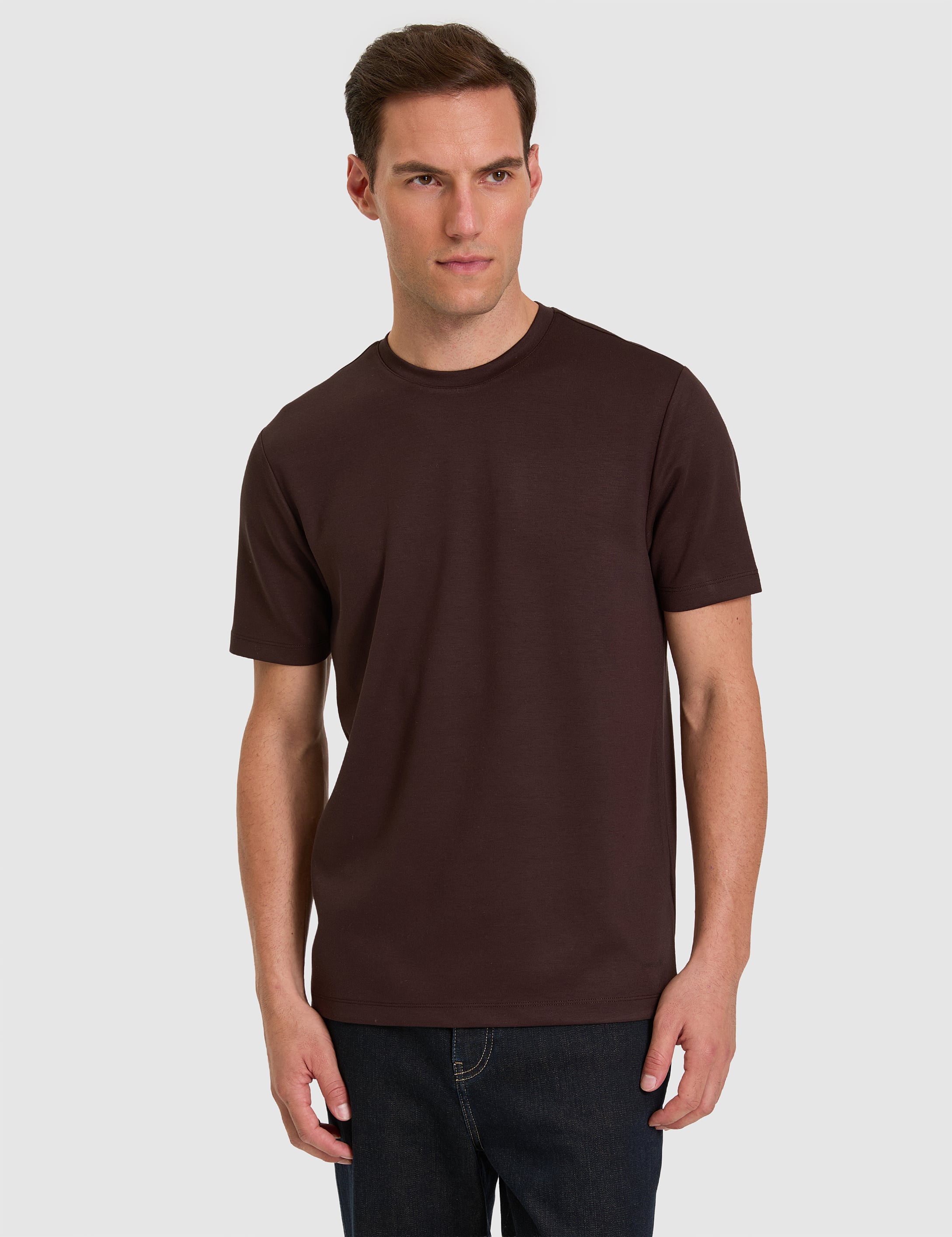 Koyu Kahverengi Regular Fit Basic Tişört