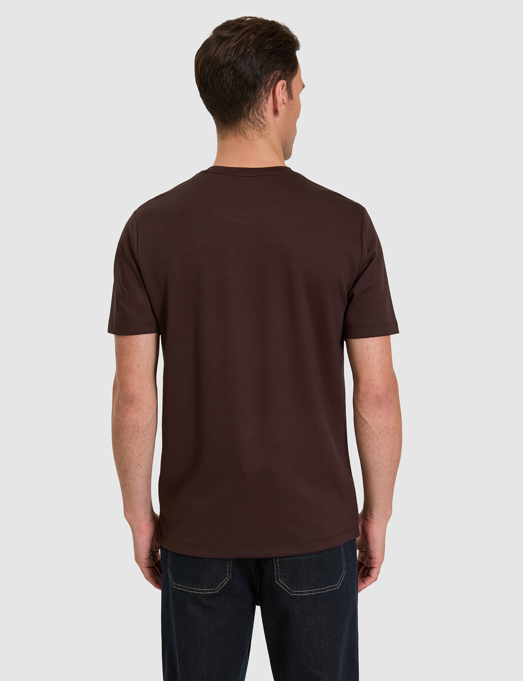 Koyu Kahverengi Regular Fit Basic Tişört - Image 5