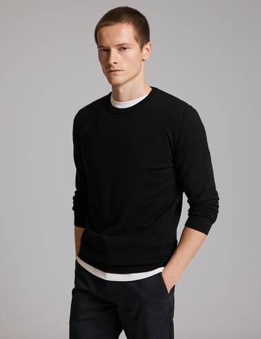 Siyah Slim Fit Bisiklet Yaka Basic Triko Kazak