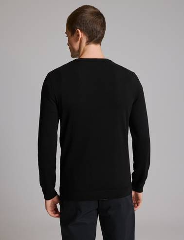 Siyah Slim Fit Bisiklet Yaka Basic Triko Kazak