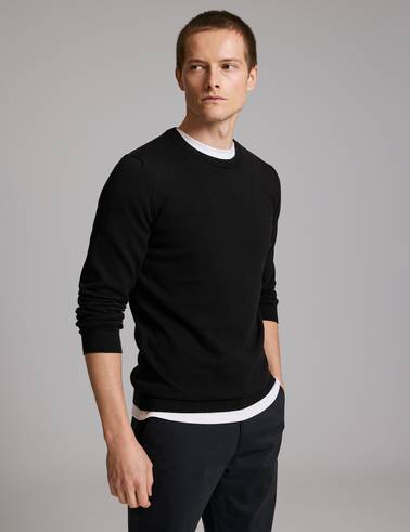 Siyah Slim Fit Bisiklet Yaka Basic Triko Kazak