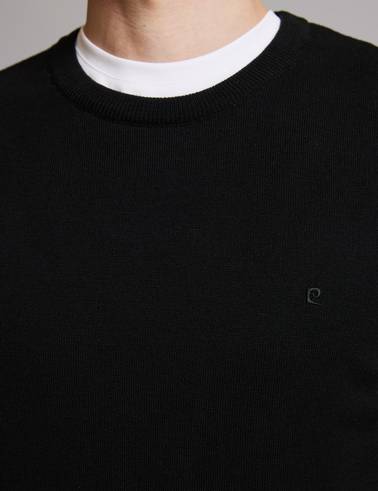 Siyah Slim Fit Bisiklet Yaka Basic Triko Kazak