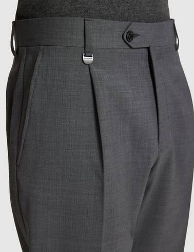 Füme Slim Tailored Fit Pile Detaylı %100 Yün Kumaş Pantolon