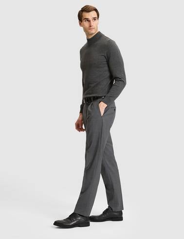 Füme Slim Tailored Fit Pile Detaylı %100 Yün Kumaş Pantolon