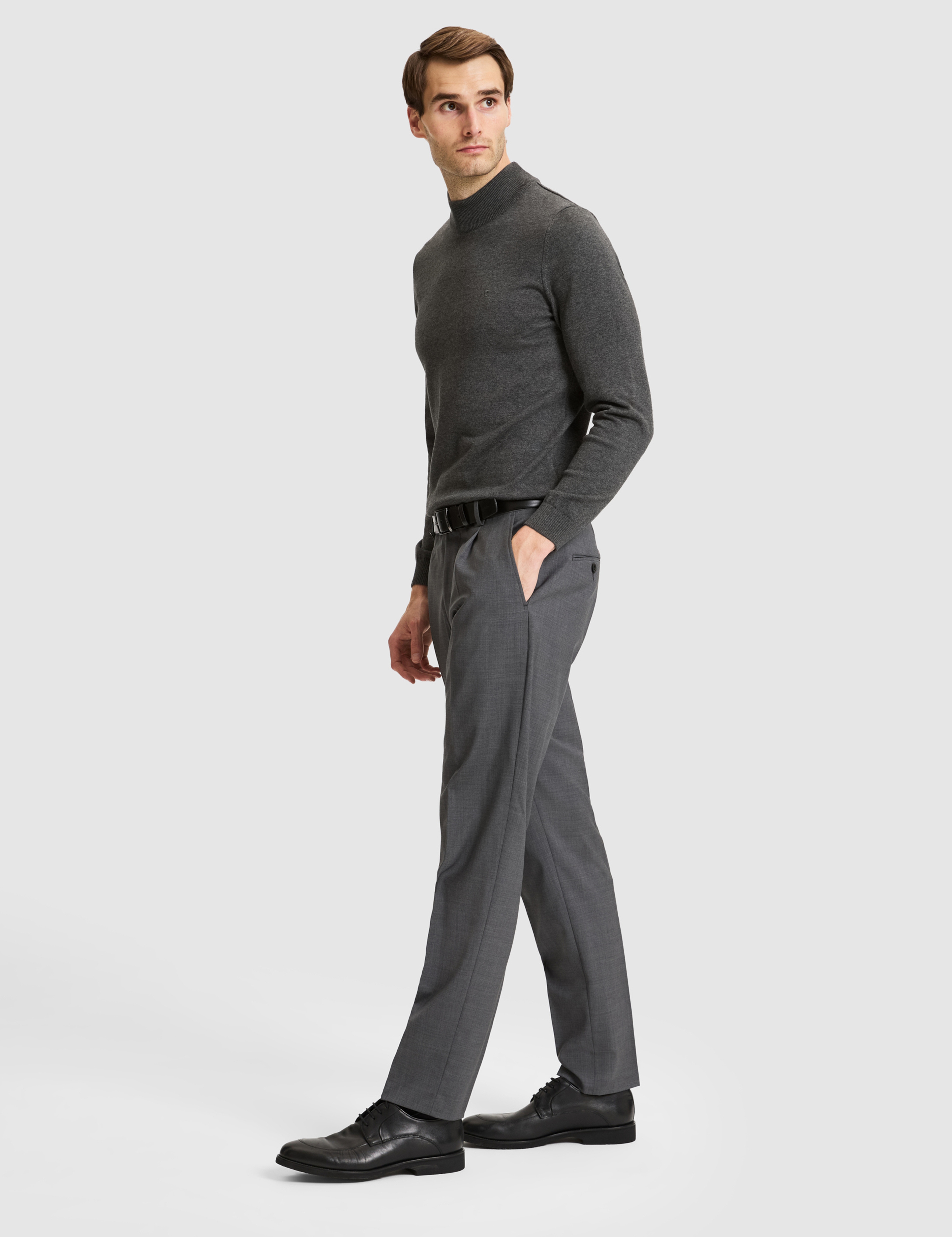 Füme Slim Tailored Fit Pile Detaylı %100 Yün Kumaş Pantolon - Image 3
