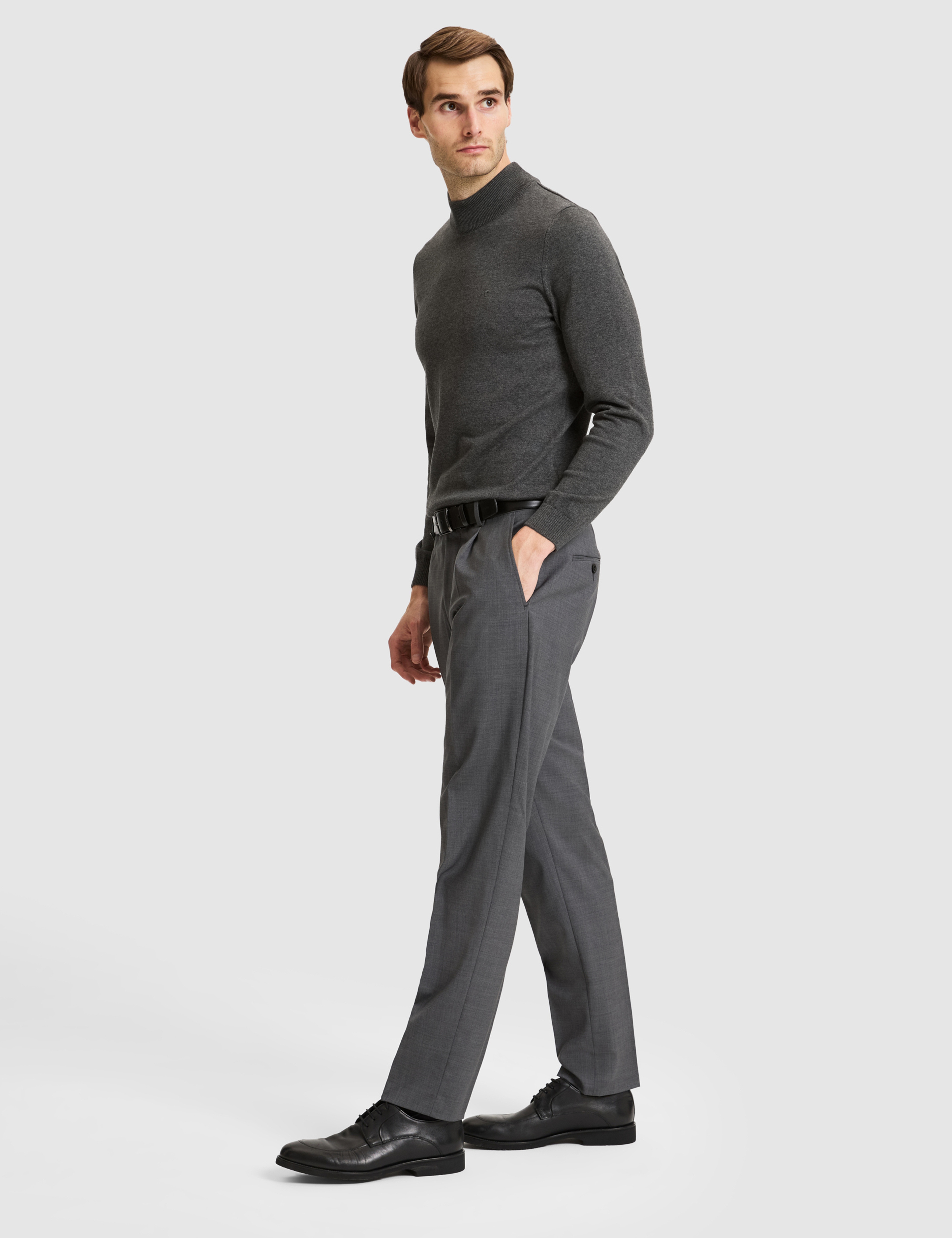 Füme Slim Tailored Fit Pile Detaylı %100 Yün Kumaş Pantolon