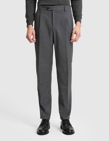 Füme Slim Tailored Fit Pile Detaylı %100 Yün Kumaş Pantolon