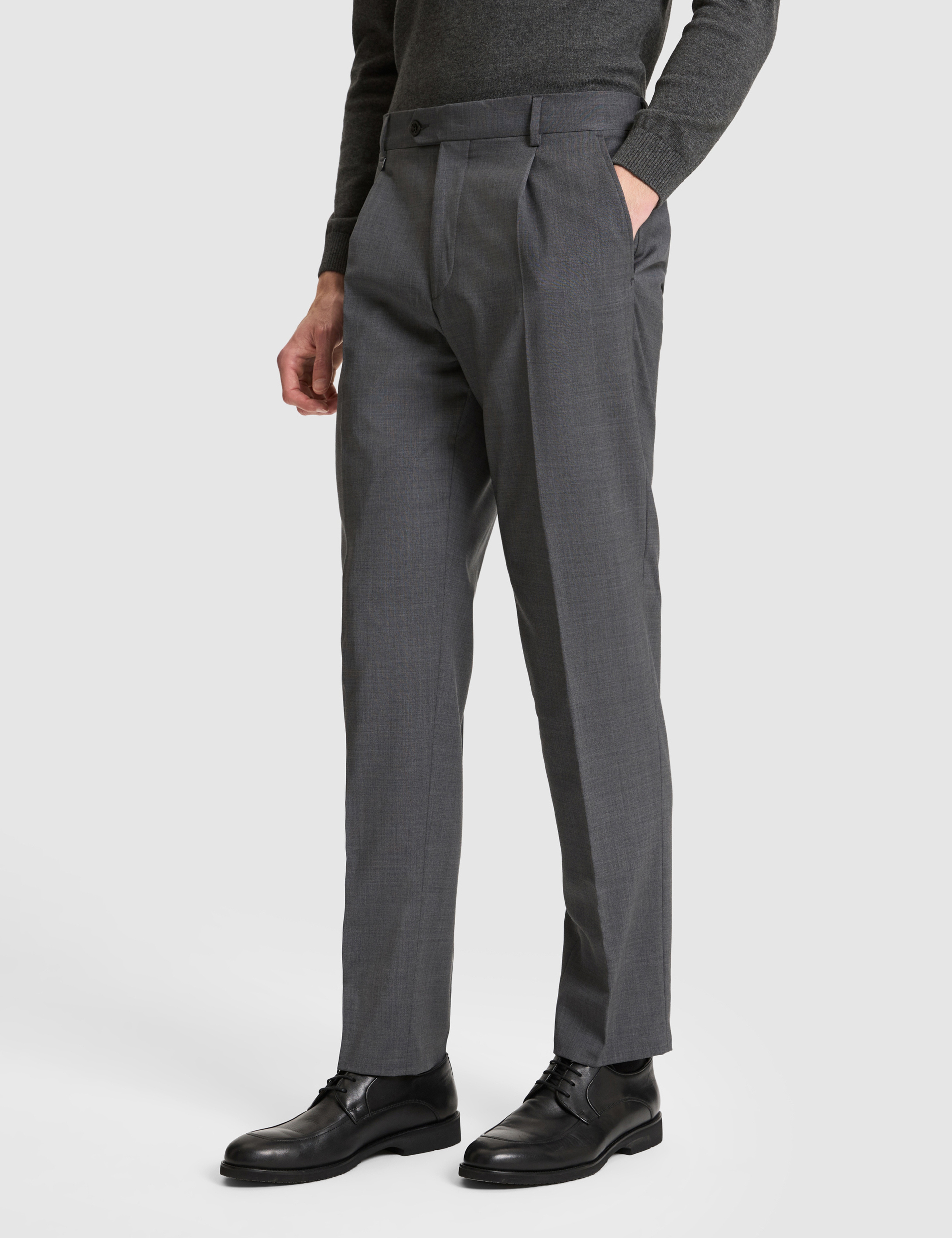 Füme Slim Tailored Fit Pile Detaylı %100 Yün Kumaş Pantolon - Image 4
