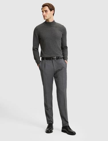 Füme Slim Tailored Fit Pile Detaylı %100 Yün Kumaş Pantolon