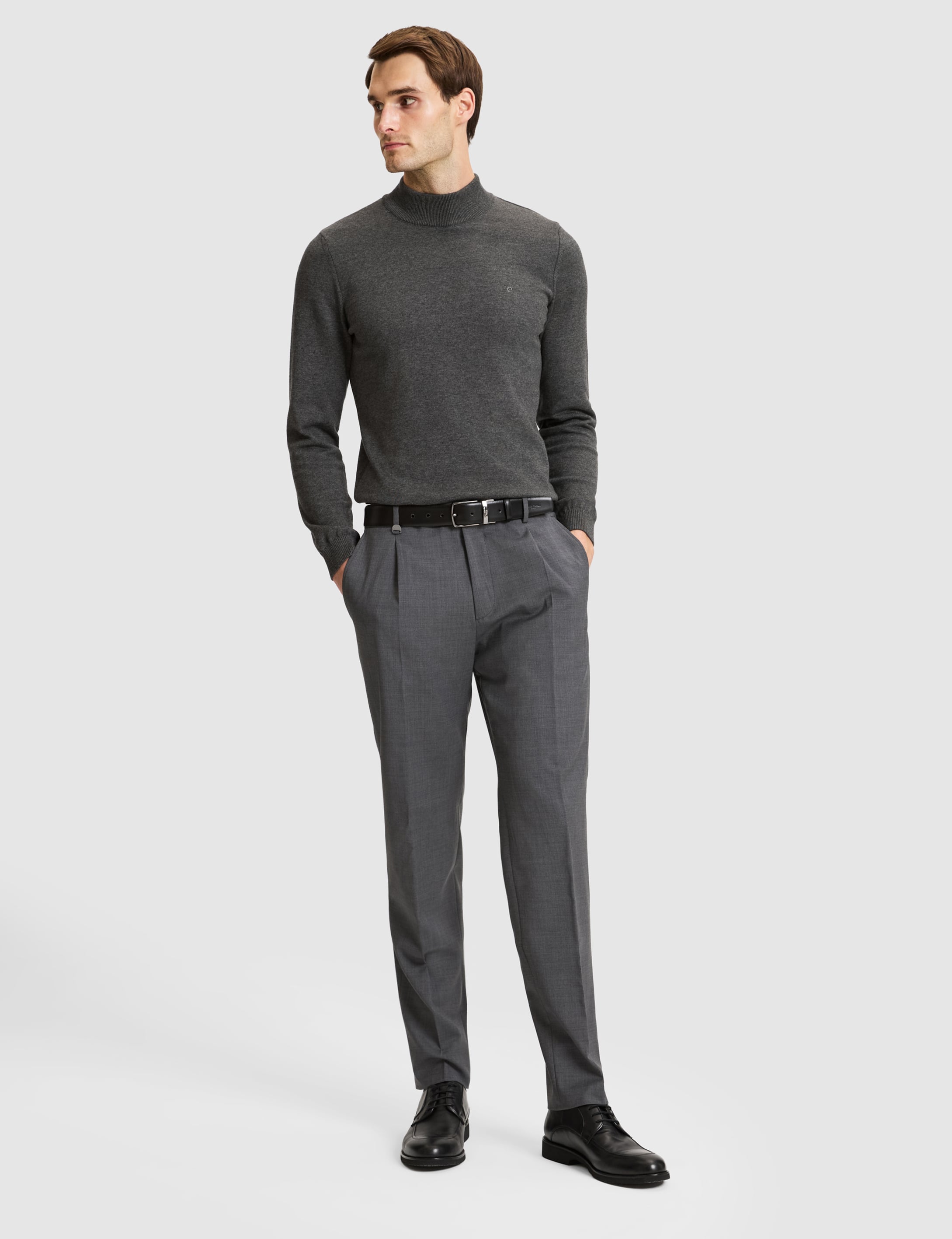 Füme Slim Tailored Fit Pile Detaylı %100 Yün Kumaş Pantolon