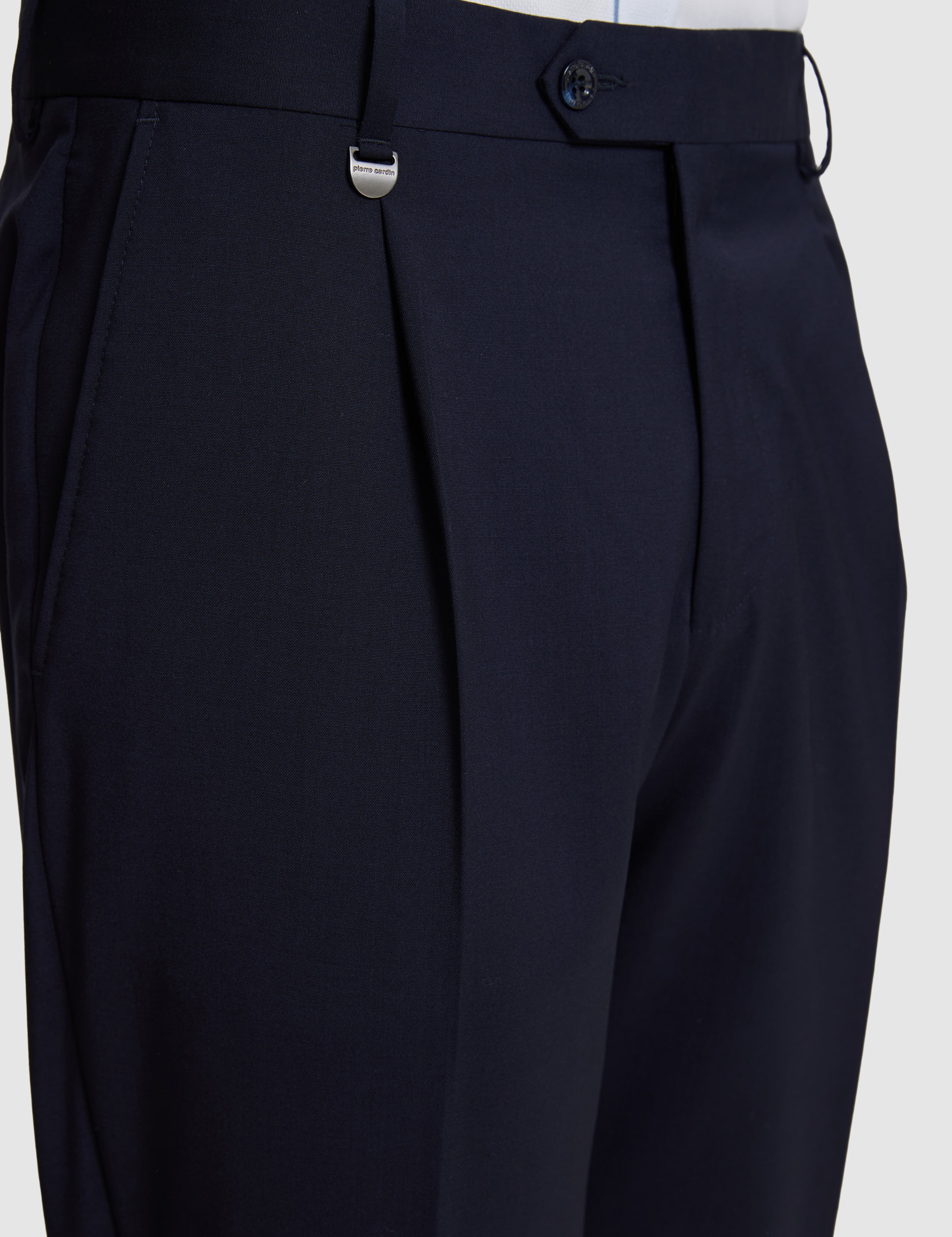Lacivert Slim Tailored Fit Pile Detaylı %100 Yün Kumaş Pantolon - Image 6