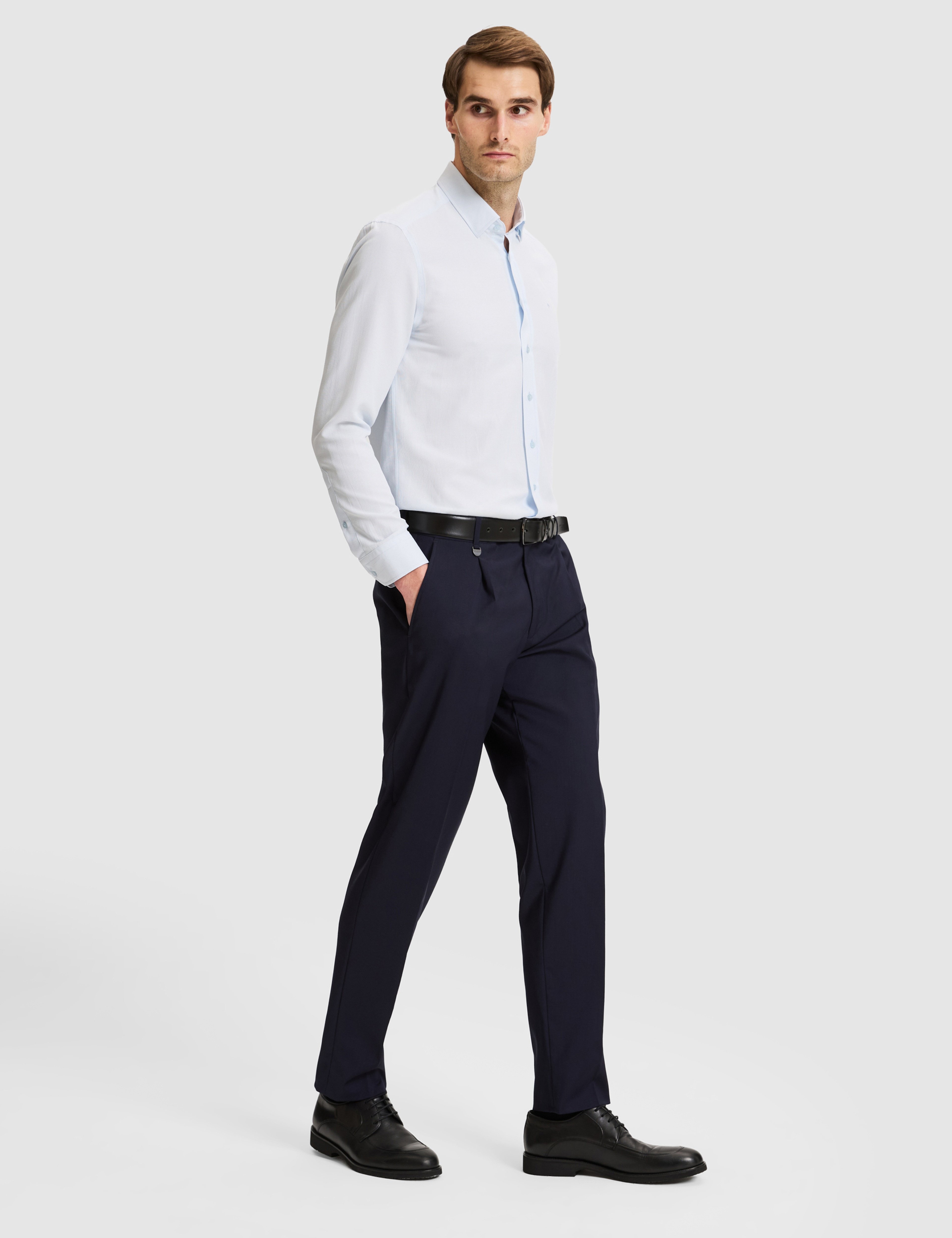Lacivert Slim Tailored Fit Pile Detaylı %100 Yün Kumaş Pantolon